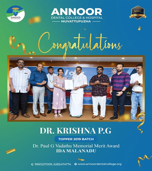 Congratulations To Dr. Krishna P G – Topper Of 2019 Batch Content Section Image Copy